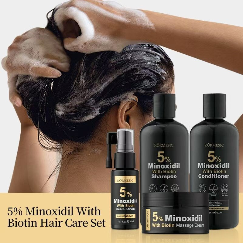 Minoxidil et Biotine 5% – Kit Complet Anti-Chute & Repousse